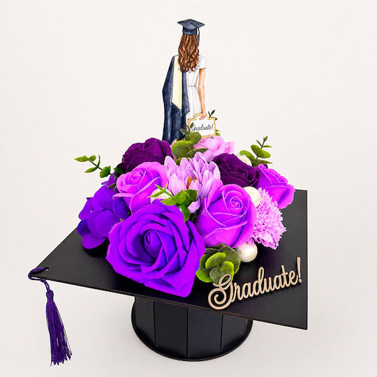 Aranjament Floral De Absolvire Cutie În Formă De Pălărie De Absolvire Decor De Săpun Flori 20x20x9 Cm Mov Aranjament Floral De Absolvire Cutie În Formă De Pălărie De Absolvire Decor De Săpun Flori 20x20x9 Cm Mov