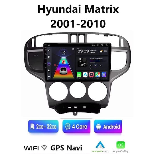 Car Audio System for Hyundai Matrix 2001-2010 (Bluetooth/USB/WiFi/GPS/Apple-Carplay/Android-Auto) with Touch Screen 9"