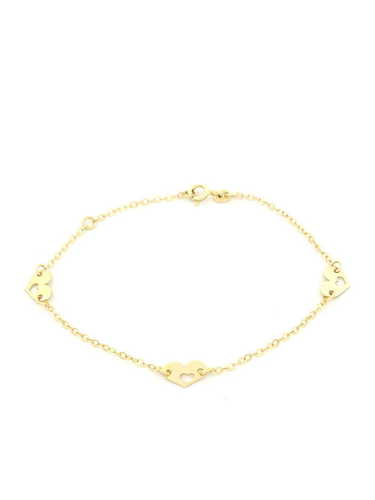 Women's Bracelet with Heart Design in 9K Gold 18.5cm