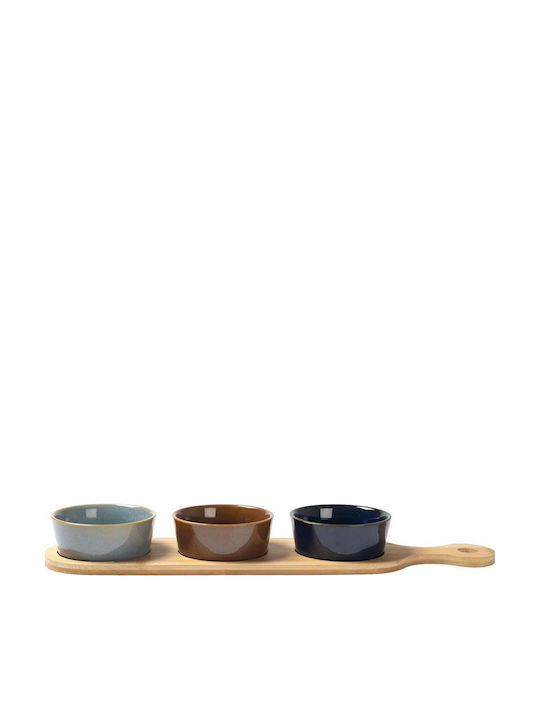 Gusto Casa Ceramic Dessert Tower Stand 3 Slots with Base Blue Ø10xH1cm W43xL11xH1cm