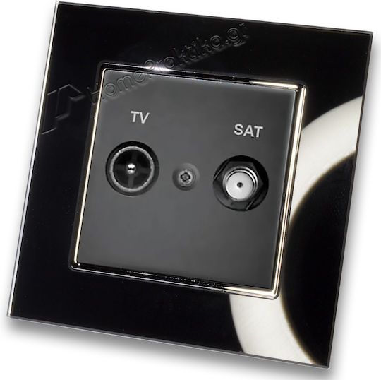TV Satellite Aerial Socket Black Matte Frame Black Glass Hseries Lineme 50-00134-2_50-00121-26