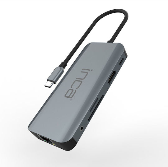 Inca USB-C Docking Station with DisplayPort 4K PD Ethernet and Support for 2 Monitors Gray (ITPC-10TX)