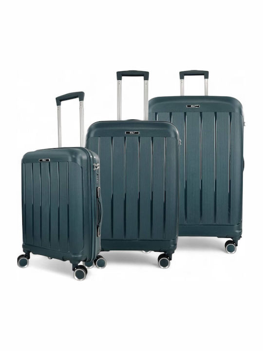 R&J Hard Green Suitcases With 4 Wheels Set Of 3 Pieces