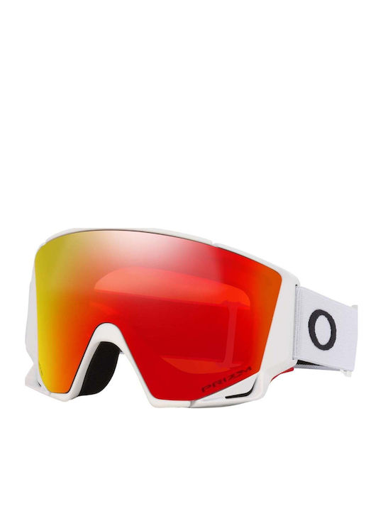 Oakley Snow Mască de schi și snowboard pentru adulți, albă cu lentilă roșie