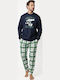 Disney "mickey Mouse" Men's Winter Checked Pajamas Set Blue