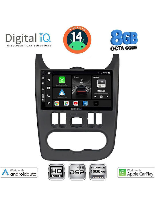 Digital IQ Car Audio System for Renault Logan Dacia Duster / Logan / Sandero 2006-2012 (Bluetooth/USB/AUX/WiFi/GPS/Apple-Carplay/Android-Auto) with Touch Screen 9"