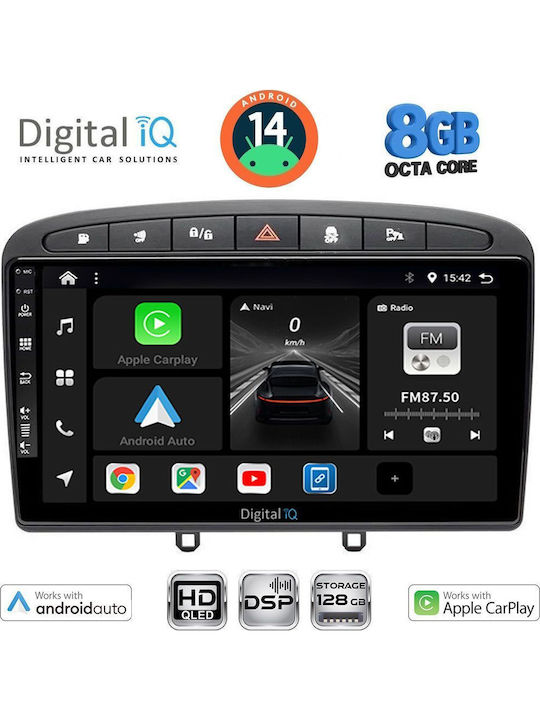 Digital IQ Car Audio System for Peugeot 308 / RCZ 2007-2012 (Bluetooth/USB/AUX/WiFi/GPS/Apple-Carplay/Android-Auto) with Touch Screen 9"