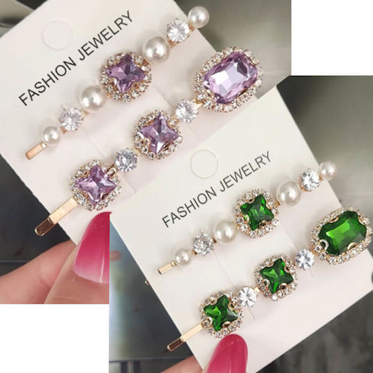 Hair Accessories Set 2 Hair Clips Green Purple Inaya