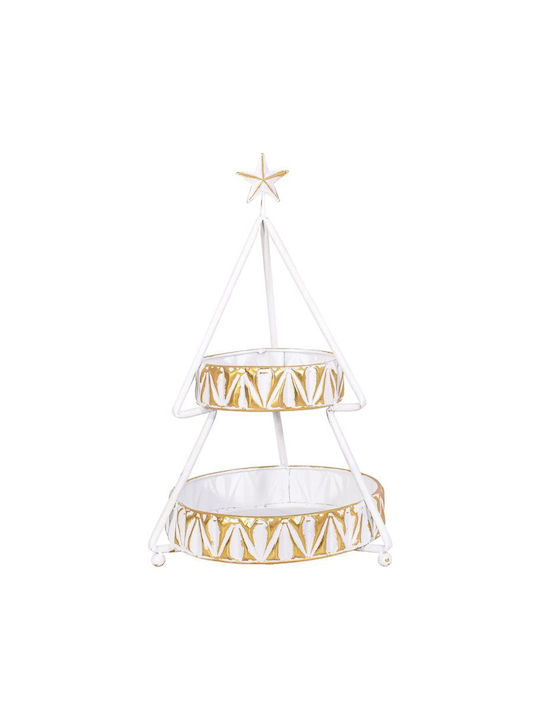 Christmas Two-Storey Metal Tree Tray Fylliana Fl0202 White-Gold Colour 36x30x58cm