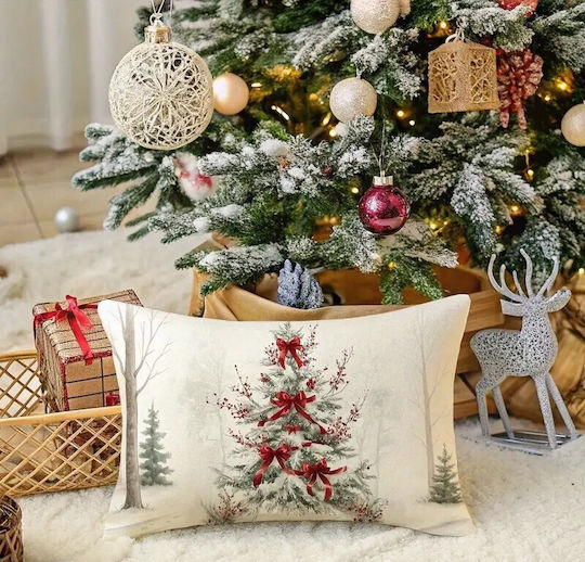 Queen Limited Festive Edition Weihnachtsdekorative Kissen 50×30 cm Schneebedeckter Baum Rote Schleifen
