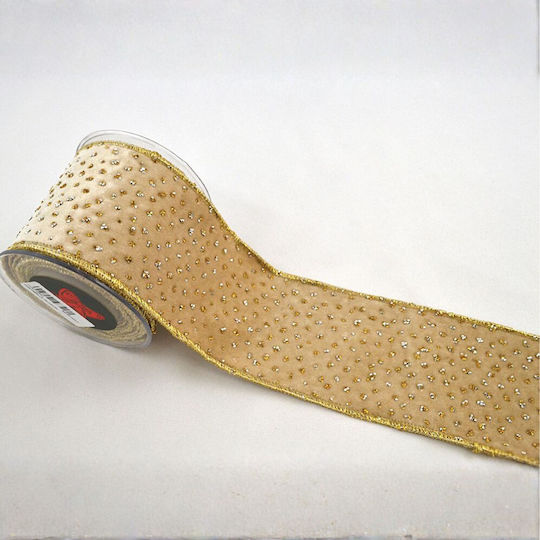 Βελούδινη Κορδέλα Portabella Μπεζ – Χρυσή – 10cm X 4.5m 229.001.0334.18