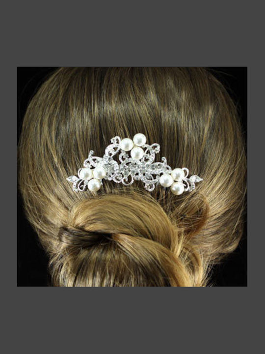 Loreli Silbernes Braut Haarspange Mit Perlen Und Kristallen