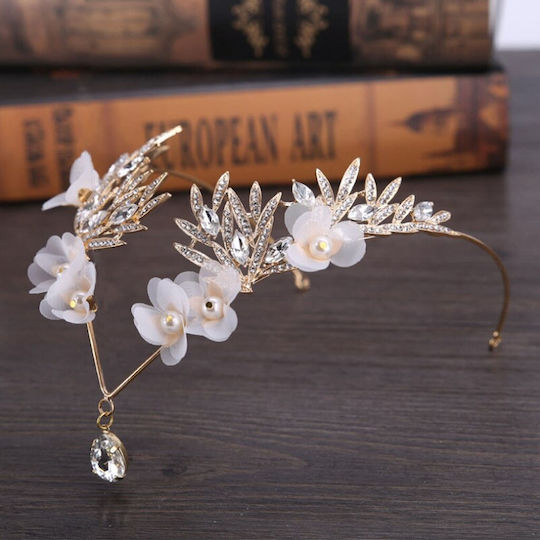 Crown Headpiece Forehead Bohemian Waterdrop Leaves Crystals Gold Bride Wedding Fern
