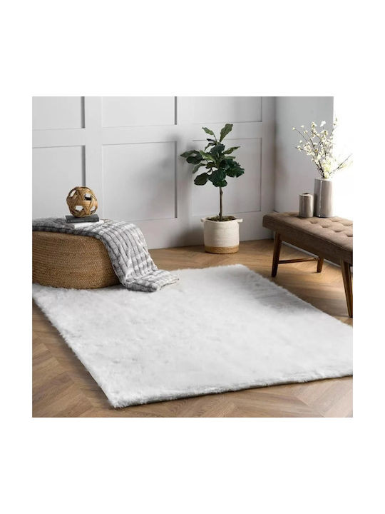 SpitiBazaar Anti-slip Rug Rectangular Furry White