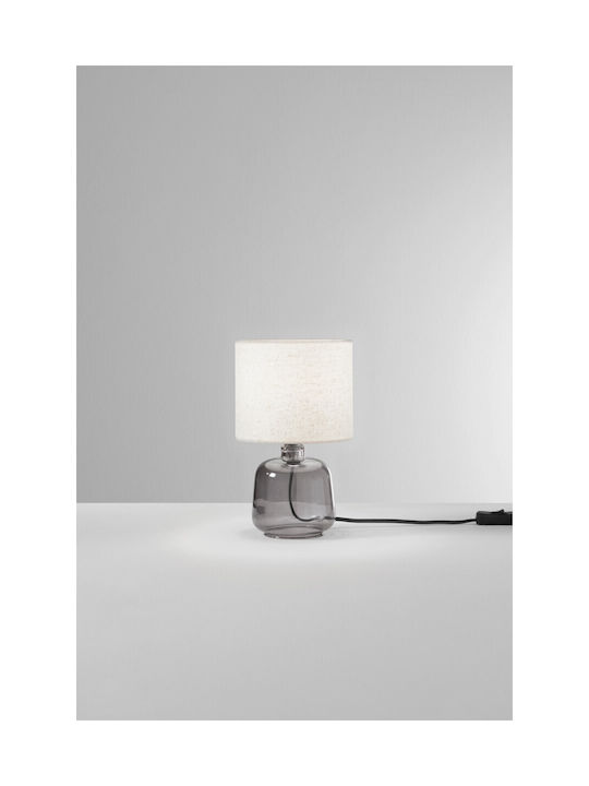 Fan Europe Emerald Glass Table Lamp with Beige Shade and Gray Base