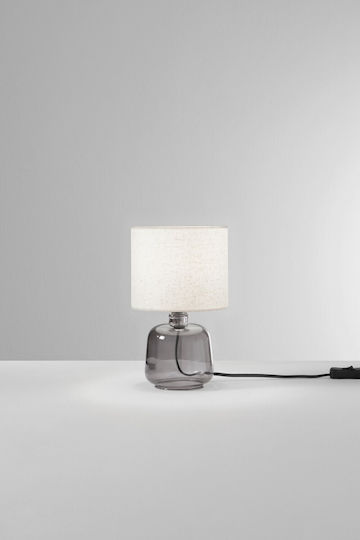 Fan Europe Emerald Glass Table Lamp with Beige Shade and Gray Base
