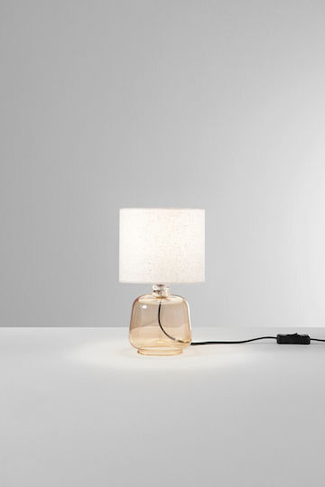 Fan Europe Emerald Glass Table Lamp with Beige Shade and Honey Base