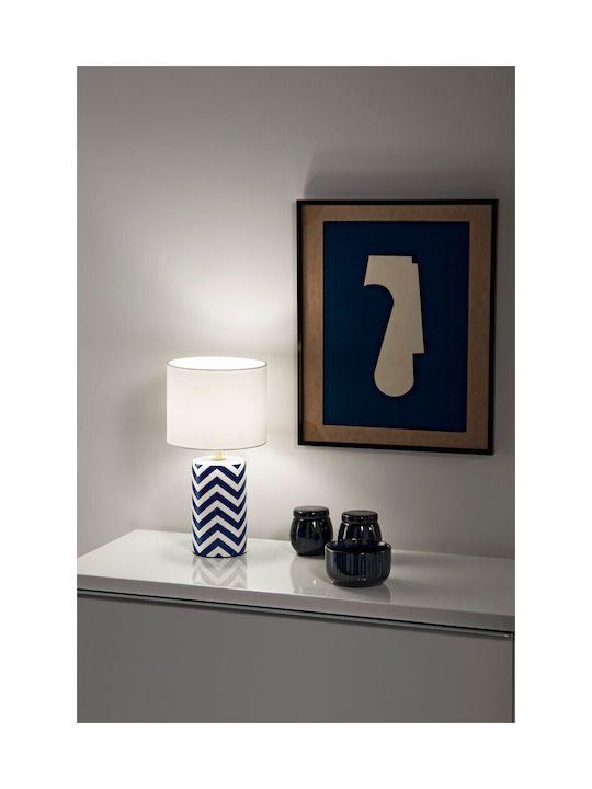 Fan Europe Zeno Ceramic Vintage Table Lamp with White Shade and Blue Base