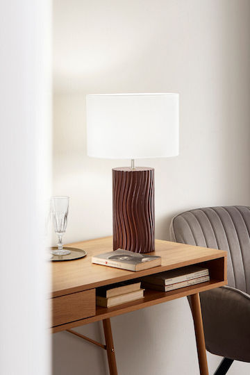 Fan Europe Woodlog Iwoodlogl Wooden Table Lamp with White Shade and Bronze Base