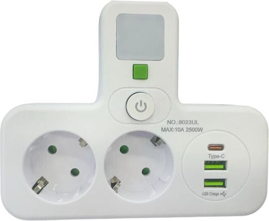 Steckdosenleiste 2 Positionen mit 2 USB-A, 1 USB-C und Schalter