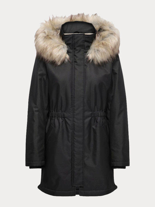 Mathilda Дълго Дамско Парка Яке за Зима Black / Nature Fur