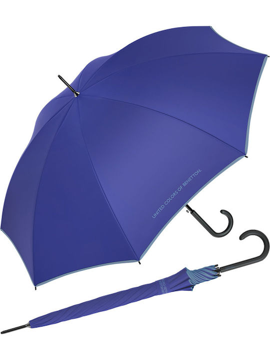 Benetton Automatic Umbrella with Walking Stick Blue