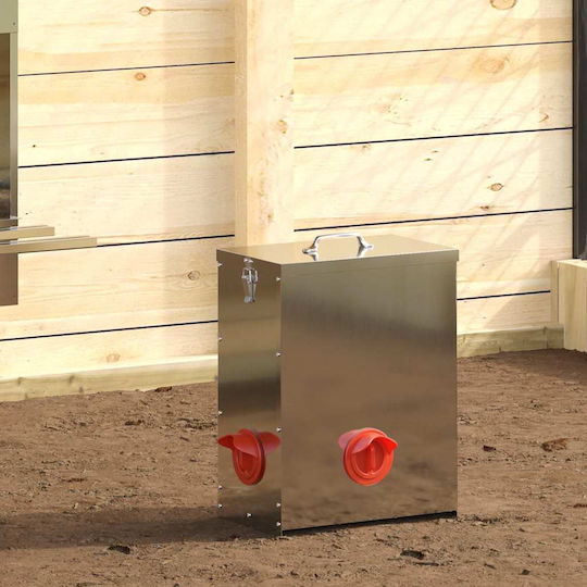 vidaXL 2 Pcs Silver Metal Feeders for Hens and Poultry with Capacity 25kg 32.5x20.5x43cm