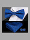 Bow Ties Cufflinks Pochette Set Blue Navy Men's