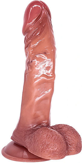 Smd Neon Premium Realistic Dildo 21cm Ρεαλιστικό Ομοιώμα Πέους Όρχεις Βεντούζα Caramel