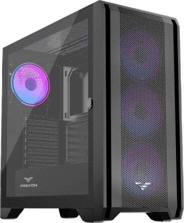 Preyon Nest Windy+ Gaming Midi-Turm Computergehäuse mit Seitenfenster Schwarz