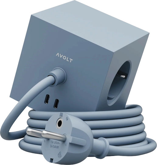 AVOLT PowerCube 3 Позиции с USB-C и Кабел 3м Син