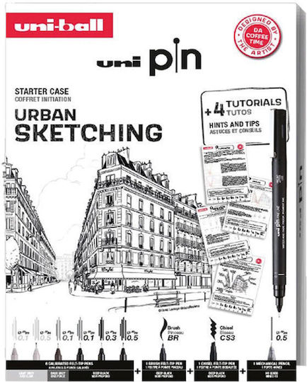 Uni-Ball Pin-200 Μαρκαδόροι Σχεδίου Μαύροι 0.1mm Σετ 4τμχ