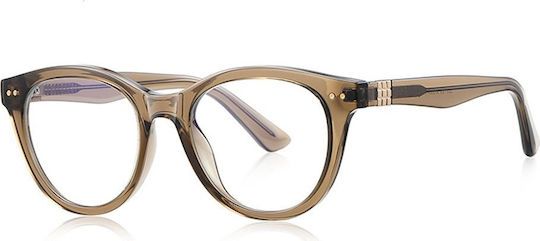 Techsuit Anti-blue Light Glasses Reflex Pc 2231 Men Round Tr90&metal Frame Ac Lens Transparent Brown