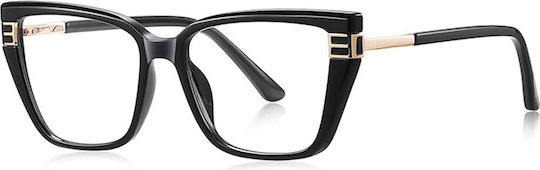 Techsuit Anti-Blue Light Glasses Reflex PC 2275 Women Rectangle TR90 & Metal Frame AC Lens Black Gold