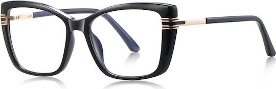 Techsuit Anti-Blue Light Glasses Reflex PC 2273 Women Oversized TR90 & Metal Frame AC Lens Black