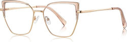 Techsuit Anti-blue Light Glasses Reflex Pc 3156 Women Cat Eye Metal Frame Ac Lens Gold Pink