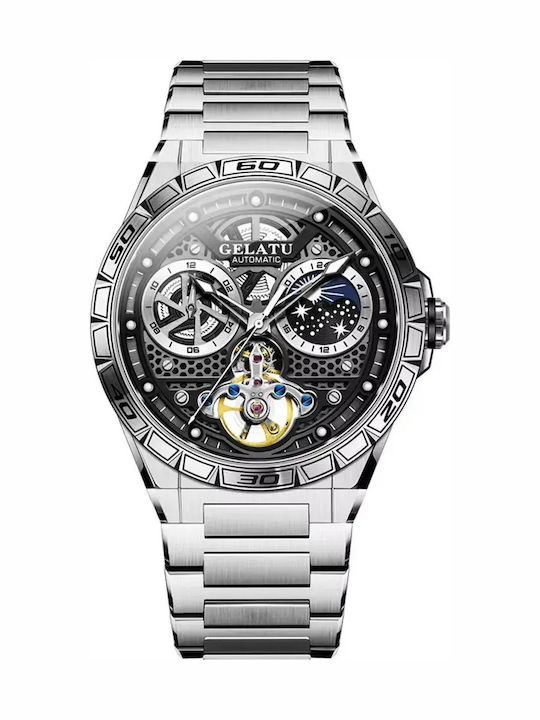 Gelatu Herrenuhr Automatisch mit Silber Metallarmband