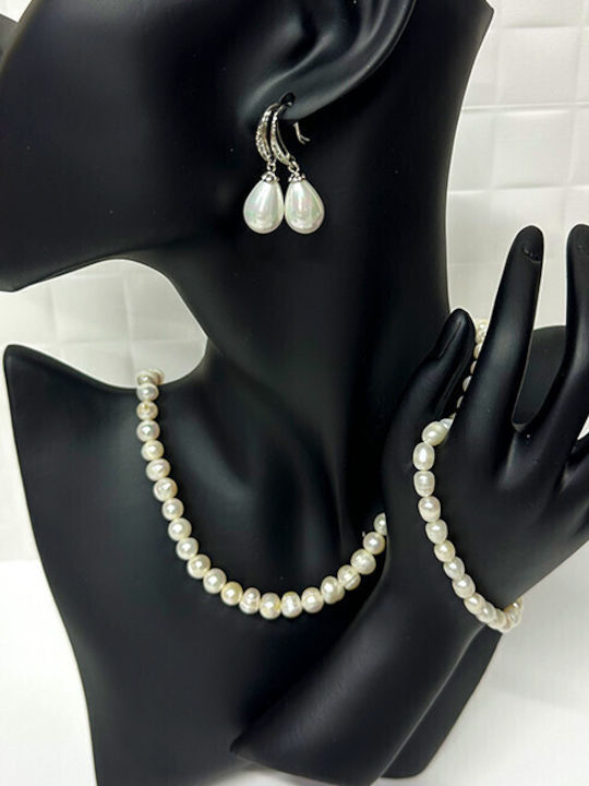 Velve Set mit Halskette , Ohrringe & Armband aus Stahl mit Perlen