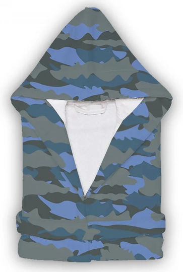 Carmel Παιδικό Μπουρνούζι Blue Camouflage mit Kapuze