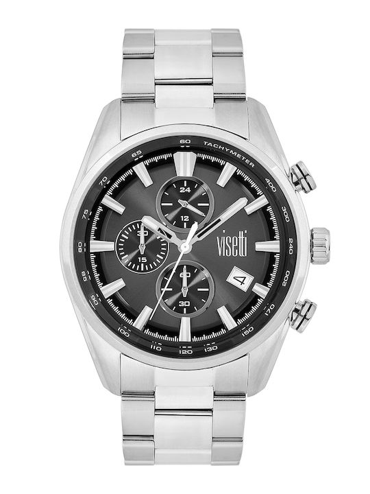 Visetti Men's Watch 45mm Battery with Silver Metal Bracelet