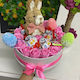 Sweet Easter Gift White Round Box Soap Roses Kinder Joy Easter Bunny Figurine
