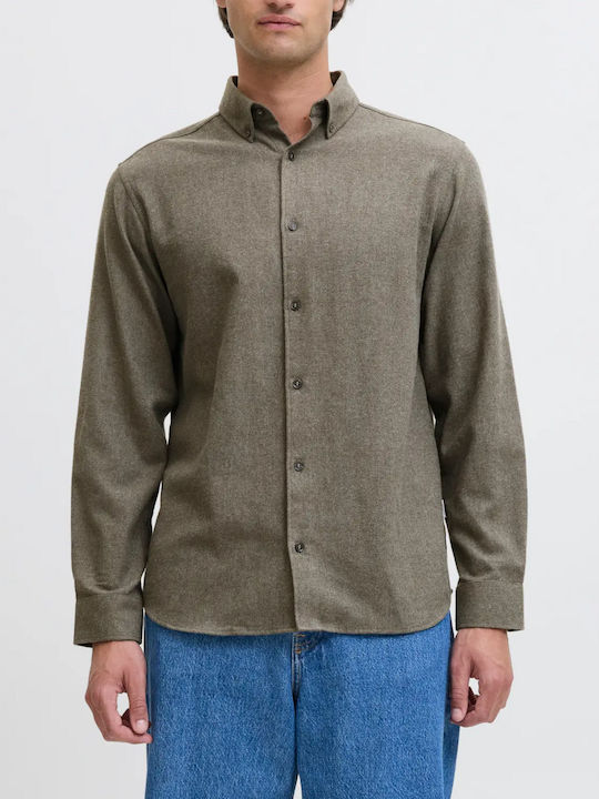 Long-sleeved Flannel Shirt Khaki
