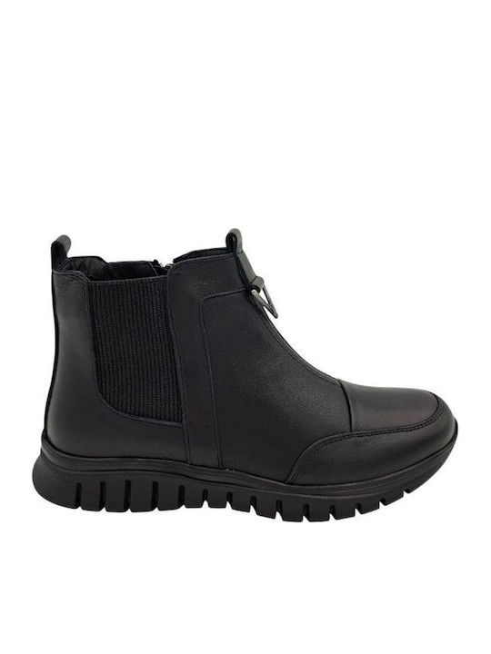 Leder Stiefeletten Damen mit Pelz Schwarz