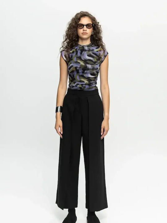 Pants Γυναικείο Ψηλόμεσο Υφασμάτινο Παντελόνι Black