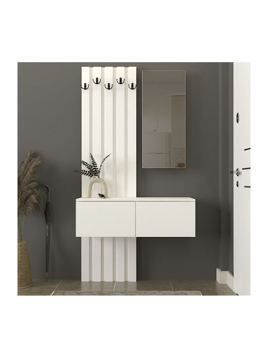 Eingangsmöbel mit Spiegel & Garderobe White 100x35x196.7cm