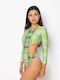 One Piece Swimsuit With Zipper Green