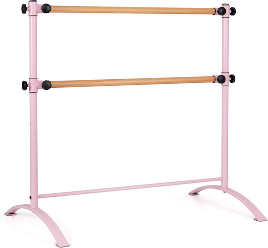 Costway Ροζ Φορητή Μπαλέτο Μπάρα 121x75x121,5 Cm Διπλές Ρυθμιζόμενες Ξύλινες Ράβδους Sp37862pi