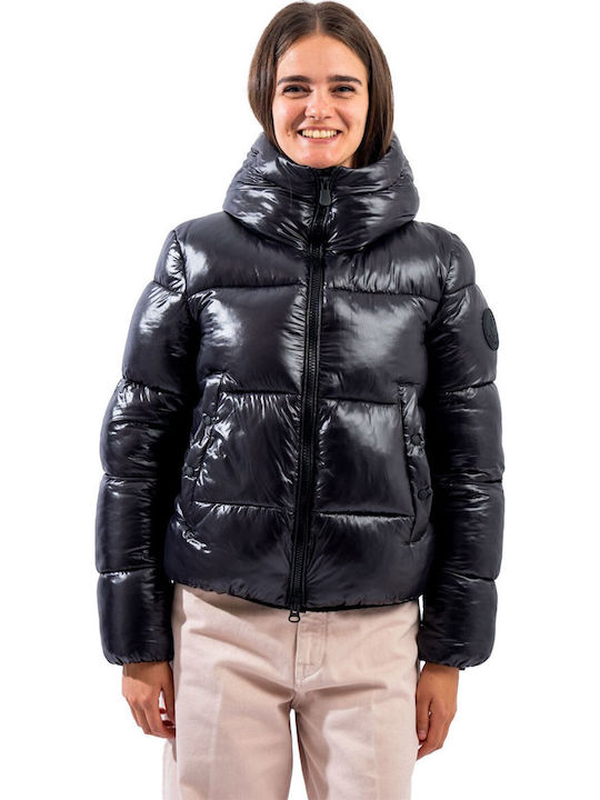 Women's Long Puffer Jacket Waterproof and Windproof for Winter with Hood Black
