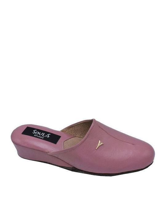 Leather Winter Women's Slippers Blue