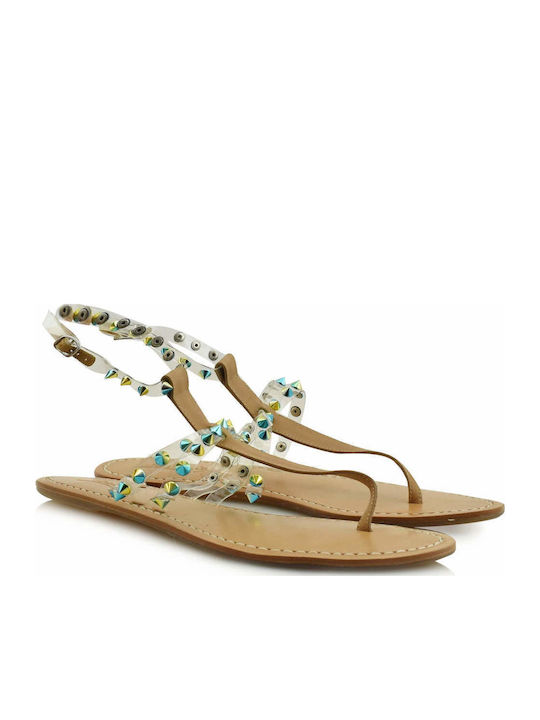 Leder Flache Sandalen für Damen mit Riemen in Braun Farbe